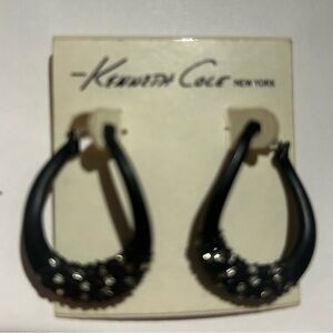NWT Kenneth Cole New York Black Frosted Metal Rhinestone & Bubbled Earrings